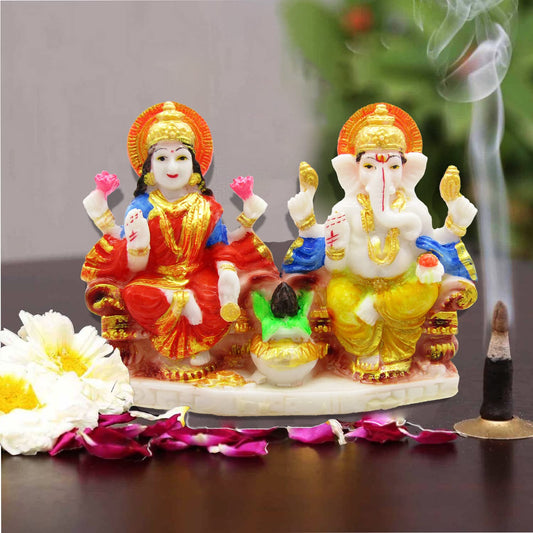 Lord Ganesha and Goddess Lakshmi Statue | दैवीय संगम: भगवान गणेश और देवी लक्ष्मी की मूर्ति | Marble-Polystone | Colors as shown