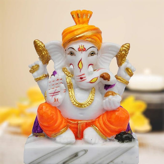 Ganesh Murti/Statue | गणेश जी: नई शुरुआत का रक्षक | Marble-Polystone | Colorful as shown