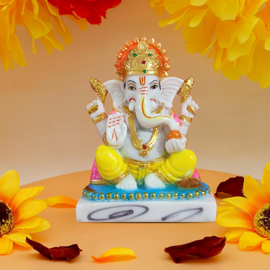 Lord Ganesha Statue/Murti | Marble Murti | Multi-colors