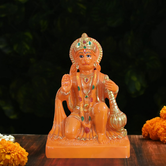 Lord Hanuman Ji Statue with Gadha in Natural Sindhoori Color | Marble-Polystone | Sindhoori Color