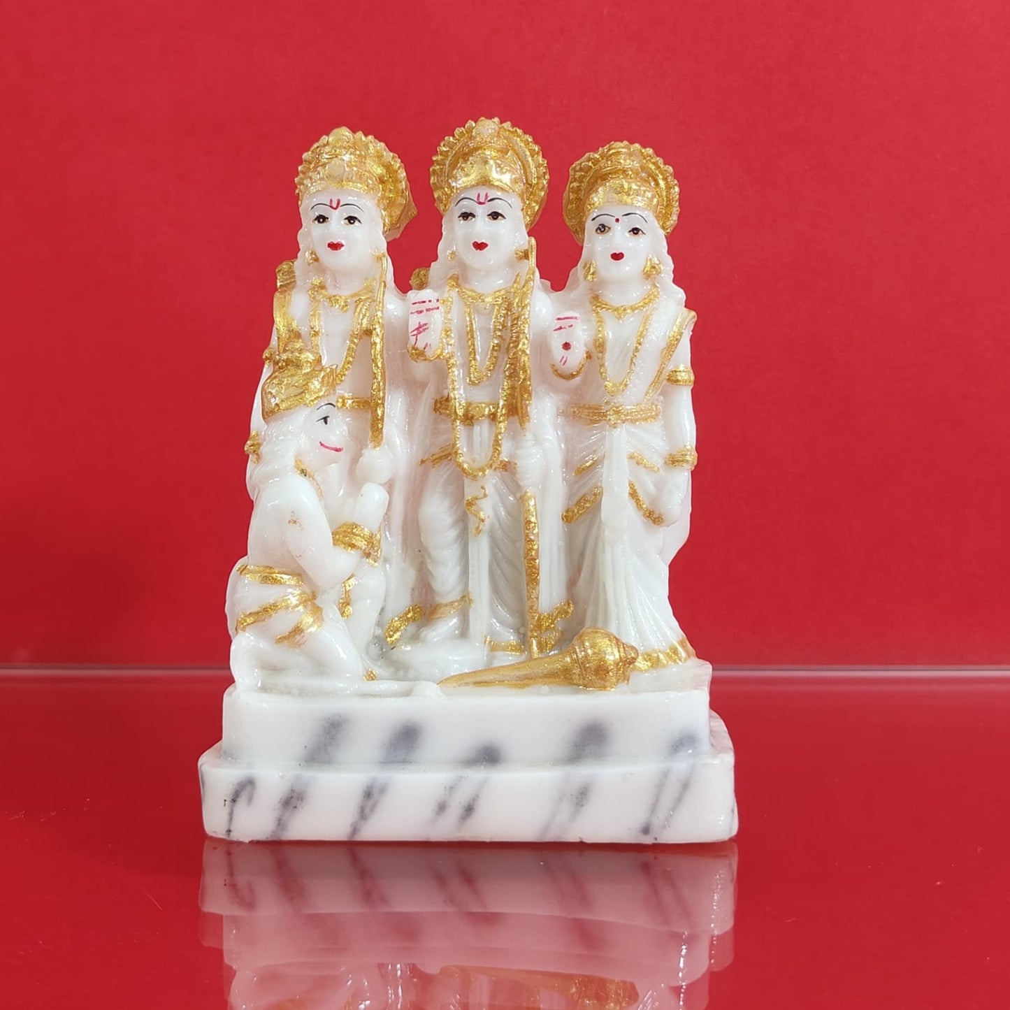 Ram Darbar Murti | Marble-Polystone Statue | White-Gold