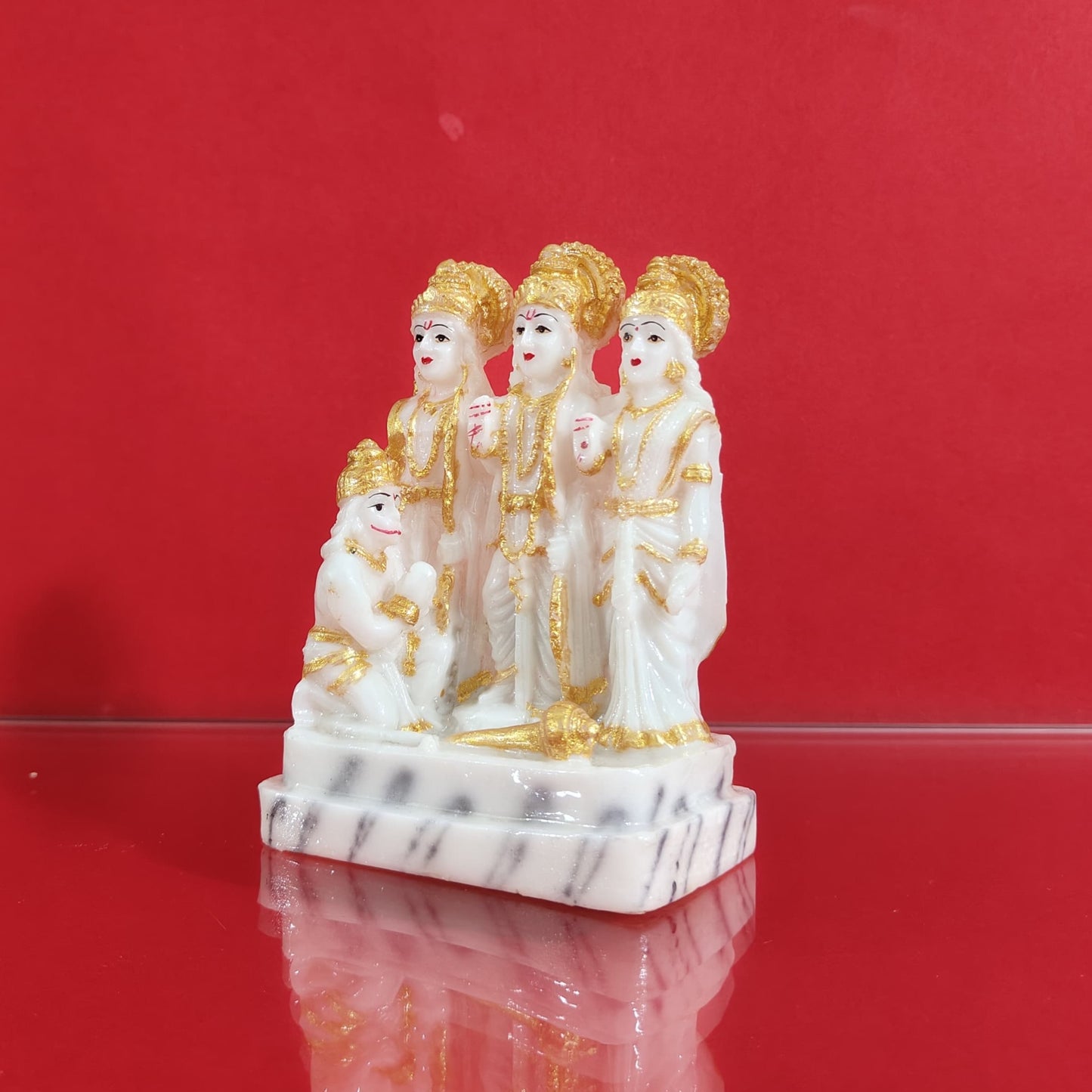 Ram Darbar Murti | Marble-Polystone Statue | White-Gold